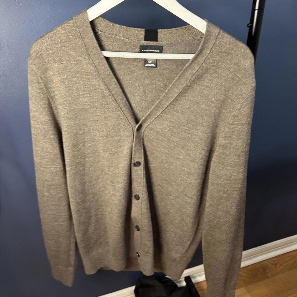 Club Monaco, Mens Wool Cardigan, Brown Small